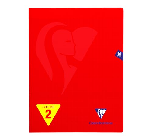 Clairefontaine 333361AMZC Un lot de 2 Cahiers Agrafés Mimesys - 24x32 cm - 96 Pages Grands Carreaux - 90 g - Couverture Polypro - Couleur : Rouge