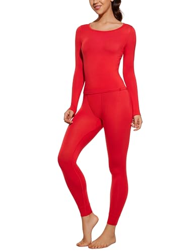 CRZ YOGA Soft Thermal Underwear Sets for Women Lightweight Long Johns Base Layer Pajamas Warm Top Bottom Deep Red Medium