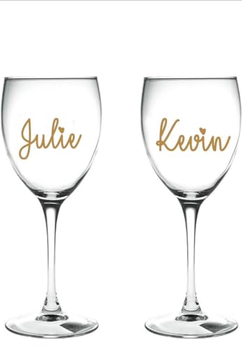 Beautiful 2 x Personalised Name Wine Glass Vinyl Stickers Decals