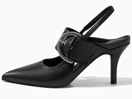 Image of Coutgo Womens Slingback Pumps Closed Pointed Toe High Heels Belt Buckle Strap Dressy Work Shoes