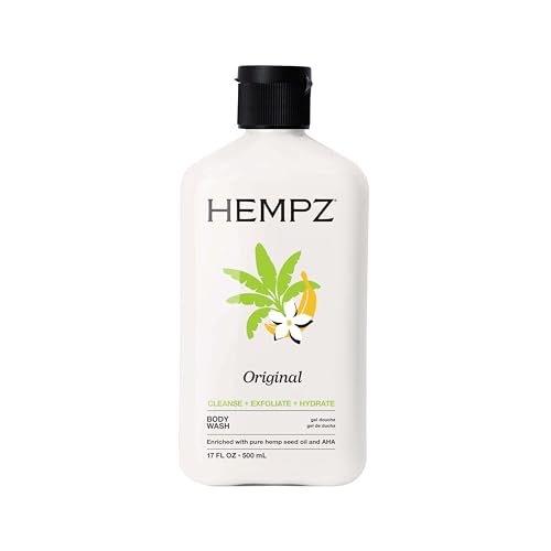 Hempz Body Wash - Original Floral & Banana - Hydrating for Sensitive Skin, Scented, Exfoliating with Shea Butter, Pure Hemp Seed Oil, and Algae for Sensitive Skin - 17 fl oz