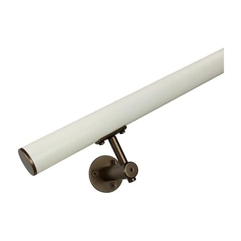 Industrial Aluminum 1.5 Inch Round Complete Indoor/Outdoor Straight Handrail Grab Bar Kit (Bronze/Satin White, 17 Foot Handrail) Cover