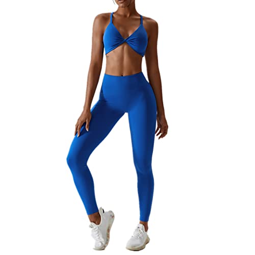 Image of ABOCIW Workout Sets for Women Twist Front Halter Sports Bras High Waist Legging 2 Piece Exercise Gym Yoga Outfit