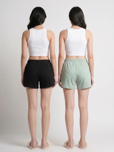 Image of Fflirtygo Women's Cotton Shorts | Sports and Running | Gym Workout and Yoga | Regular Fit Shorts for Women Combo (Pack of 2)