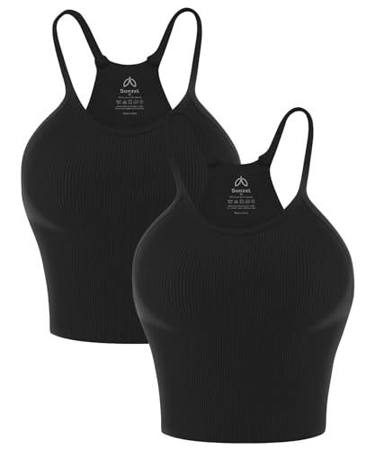 Image of Sunzel Ribbed Crop Tank Top for Women Seamless Racerback Camisole | Buttery Soft Nylon Spandex, Opaque No See Through, Stays in Place, Unpadded, Slim Fit, No Shrink, Yoga Workout Gym Casual