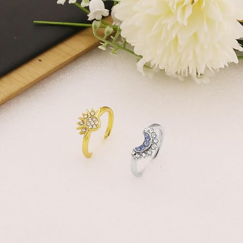 Sun and Moon Ring Set for Women 14K Gold/Silver Plated Stackable Rings Adjustable Celestial Sun and Moon Rings Friendship Promise Rings Prom Jewelry for Women