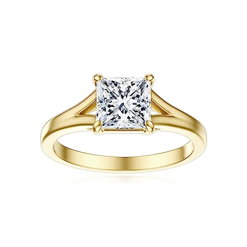 Moissanite Engagement Rings for Women, Princess Cut 1.5 Carat(CTW) Moissanite Rings Wedding Engagement Anniversary Bridal Ring Bands For Women Yellow Gold S925(8)