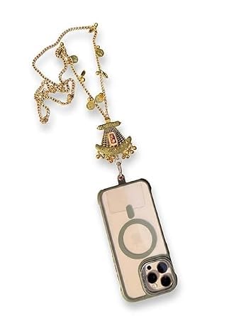 Gold Metal Chain Lanyard with Ethnic Decorative Pendant for Women | Mobile Phone Chain Strap | ID Card Holder Neck Lanyard | Fashion Necklace for Keys, Badges, Phone & Daily Use-image-37