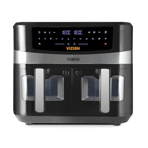 Tower T17100 Freidora De Aire De Doble Cesta - Freidora Sin Aceite Con Tecnología Vortx, Ventana Vizion, Panel De Control Digital Y 10 Preajustes Air Fryer Doble, 9 L - Negro Tower T17100 Freidora De Aire De Doble Cesta - Freidora Sin Aceite Con Tecnología Vortx, Ventana Vizion, Panel De Control Digital Y 10 Preajustes Air Fryer Doble, 9 L - Negro