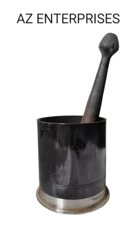 Image of Iron imam dasta (khallad musli) used for Grinding, and Mixing Herbs, Spices, and other Ingredients like Garlic Crushing, and Ginger set large size 5x8 inchs khallad musli 12 inchs Mortar & Pestle set