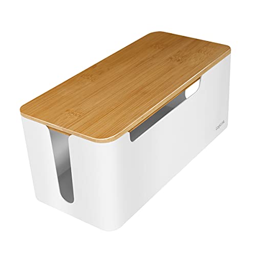 LogiLink KAB0075 Cable Box Medium (320 x 140 x 130 mm) White with Bamboo Lid