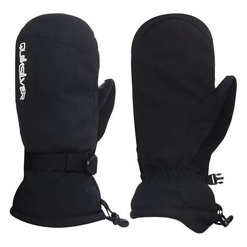 Quiksilver Boy's Mission Mittens - Waterproof & Insulated, Adjustable Cuff, Nose & Goggles Wipe, Durable, Black, Large