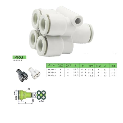 Conector neumático de cinco vías con diseño de cuatro vueltas PRG12-8 6