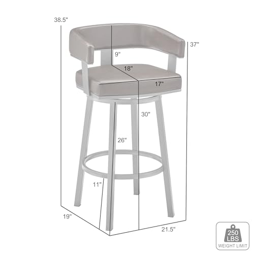 Armen Living Lorin Modern Butaco Blanco de Cuero Sintético y Estructura de Acero Inoxidable Plateado con Giro de 360° para Cocina Altura Asiento 30" miniatura 3