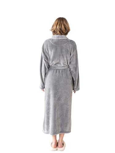 KORBLISS Robes for Women – Premium Plush Fleece Long Bathrobe for Women with Shawl Collar, Soft Warm Womens Robe with Pockets and Belt, X-Large, Light Grey — view 4