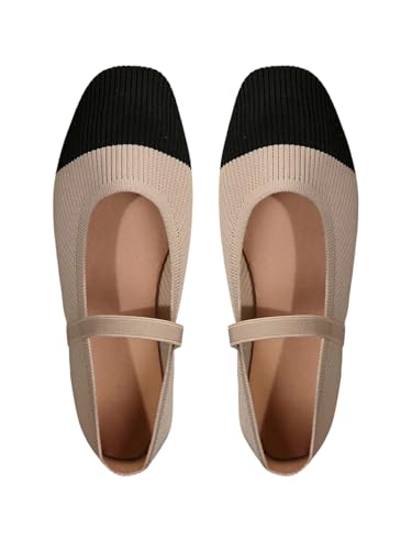 MakeMeChic Women's Ballet Mary Jane Closed Toe Dressy Slip on Flat Shoes with Elastic Strap