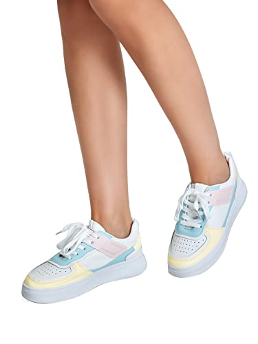 WDIRARA Women's Colorblock Lace Up Front Skater Round Toe Shoes Casual Sneakers4