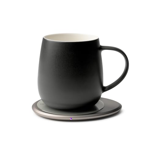 Image of Ui 3 Self-Heating Mug Set - Inkstone Black | 12 fl oz / 355 mL Ceramic Coffee & Tea Mug Set with Heating Pad