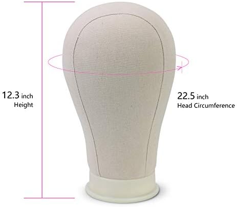 Eerya Canvas Block Head 22.5 Inch Wig Head Set for Wig Making Display Styling Poly Canvas Block Head with Stand Mannequin Head with Mount Hole Manikin Head Wig Head Stand(22.5 Inch)