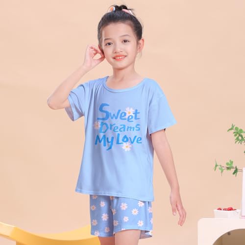 ICOSY Girls Pajamas 2 PCS Kids Pajamas Set Short Sleeve Top and Shorts for Toddler Girls Clothes Size 8-152