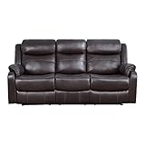 Lexicon Miramar Polished Microfiber Double Lay Flat Reclining Sofa with Drop-Down Cup Holders, 81' W, Dark Brown