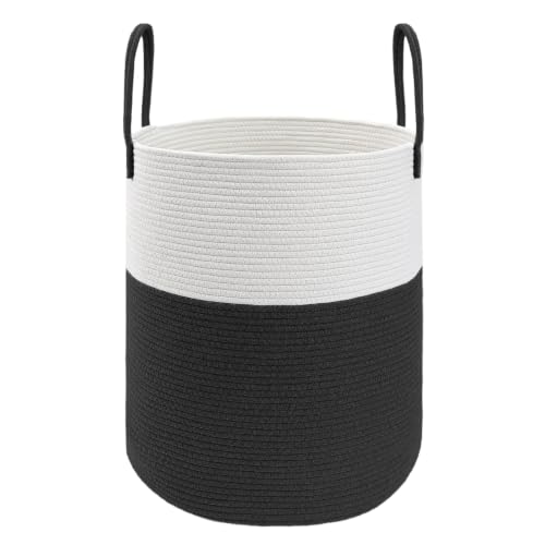 JMvicyroam 80L Cotton Rope Laundry Basket Hamper, White and Black