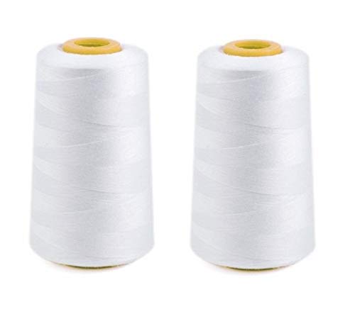 Kavach Enterprise 6000 m + 6000 m Strong and Durable Cotton Polyester Sewing Thread Spool for Sewing, Stitching, Overlock, Surger, Murrow (2 Pcs White)