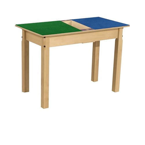 Time-2-Play Kids Activity Play Table, Compatible with Lego Bricks, Extra Sturdy Birch Plywood, 35' W X 15.5' D, Blue & Green, 22' Legs for Ages 6-9