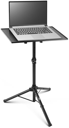 Image of Pyle Universal Projector Stand | Height & Angle Adjustable Tripod 33" to 49" | Platform is 20" by 16" Fits Laptops, Computers, DJ Equipment & Projectors | Perfect for Stages, Studios & Offices | Black