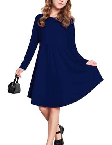 Parabler Kleid Kinder Mädchen Kleider Langarm Kleid A Linie Rundhals Kieid...