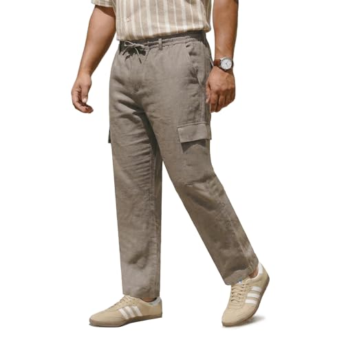 Image of Urbano Plus Men's Straight Fit Linen Cargo Pants with 6 Pockets