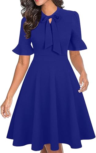 Image of Women Summer Floral Ruffle Sleeve Wear to Work Church Wedding Guest Party Dresses