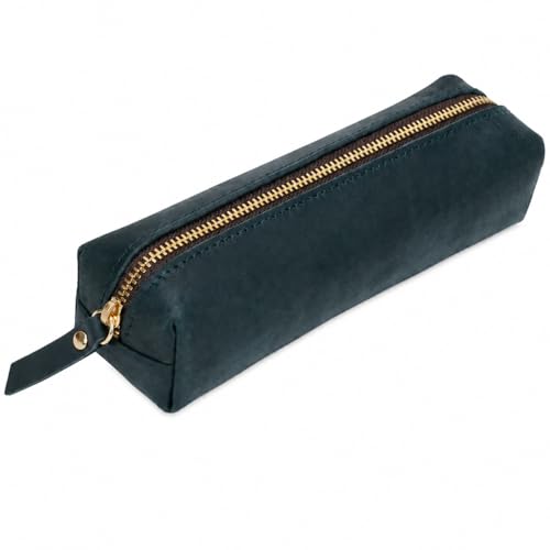 Image of ECHSRT Small Genuine Leather Pencil Pouch for Adults, Blue | Crazy Horse Leather Finish, Compact Writing Instrument Storage