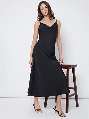 Image of Floerns Women's Spaghetti Strap Cowl Neck Long Slip Satin Silk Midi Dress