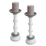 Aspetto decorativo shabby Set di 2 portacandele HWC-N35, portacandele a colonna, in metallo ceramico effetto shabby vintage altezza 36 cm