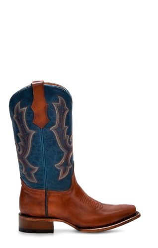 CORRAL TEEN'S HONEY-NAVY BLUE EMBROIDERY SQ. TOE, LEATHER SOLE, COWHIDE LEATHER, WESTERN BOOTS, T01902