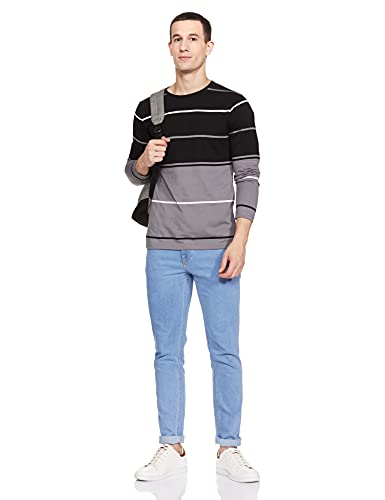 Image of EYEBOGLER Noble Monk Men's Striped Regular Fit T-Shirt (T305 Grey Black White 2XL),XXL