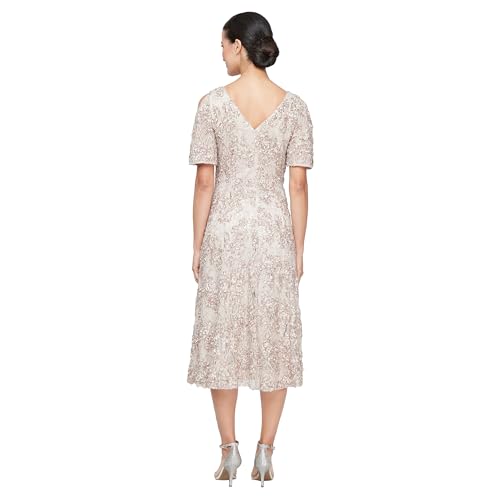 Alex Evenings Women's Midi Stretch Lace & Sequin Formal Dress, Wedding Guest, Mother of The Bride (Petite and Regular Sizes)2