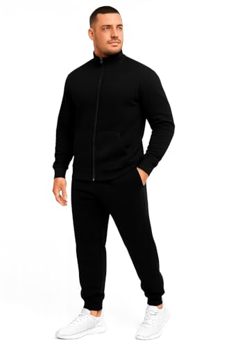 L.gonline L.gonline Chándal para hombre, deportivo, sin capucha, con cremallera, color liso, con puños de punto acanalado, 500 A, negro-negro, XXL
