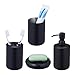 Relaxdays Zestaw łazienkowy, 4-częściowy zestaw łazienkowy, kubek, pojemnik na szczoteczki do zębów, dozownik mydła i miska, stal nierdzewna, czarny