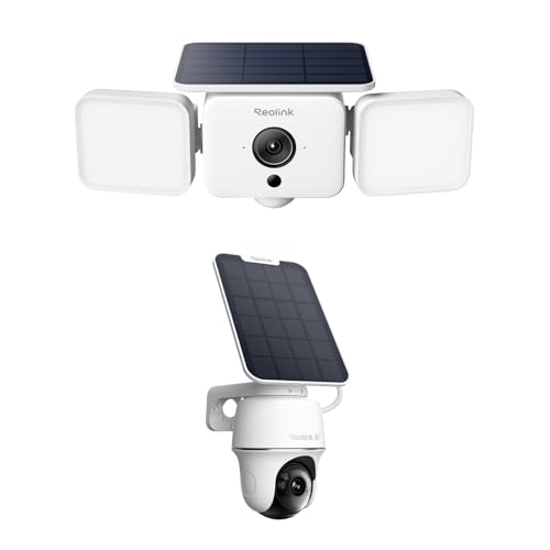 Image of REOLINK Solar Floodlight Cam + Argus PT Ultra, 4K 360 Security Cameras Wireless Outdoor, Up to 1000lm Light & Siren Alarm, AI /PIR Motion-Activated Floodlight, Color Night Vision, Auto-Tracking
