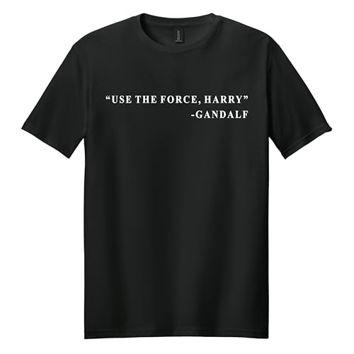 “Use The Force Harry” Gandalf Hilarious Joke Printed T-Shirt, Gift for Cotton Short Sleeve Funny Tee (US, Alpha, Small, XX-Large, Regular, Regular, SM, Black)