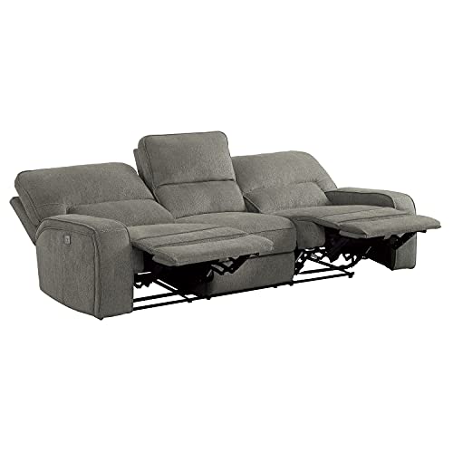 Lexicon Atherton Chenille Fabric Power Double Reclining Sofa With Power Headrests And Usb Ports, 98.5" W, Mocha #TOP3