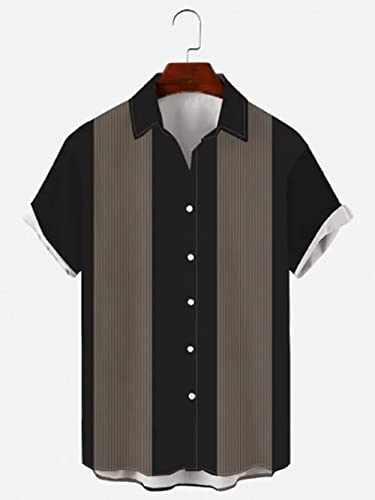 Chemise de plage à manches courtes couture rétro imprimé rayures pour hommes