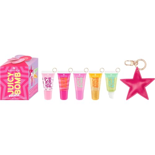 essence JUICY BOMB mini shiny lipgloss set, Nr. 01, sofortiges Ergebnis, natürlich, glänzend, schimmernd, acetonfrei, vegan, ohne Mikroplastikpartikel, ohne Parabene, 1er Pack (6ml)