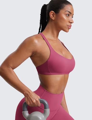 Image of CRZ YOGA Naked Feeling Criss-Cross Sports Bra | Light Support, Removable Pads, Yoga, Sleek, Strappy Back, Scoop Neck, for Women
