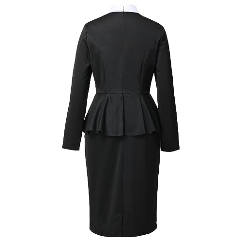 Womens Church Clergy Dress Spring/Autumn Long Sleeve Ruffle Slim Pencil Dress with Banded Full Collar2