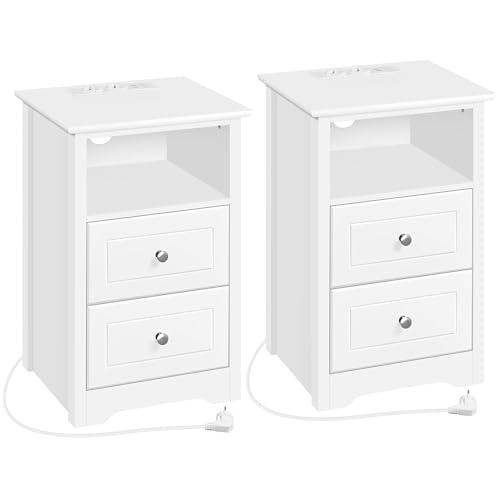 Yaheetech Nachttische 2er Set Beistelltisch mit Ladestation und 2 Schubladen Moderner Nachtschrank Holz Couchtisch Sofatisch für Schlafzimmer,...