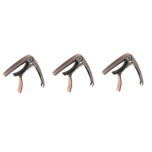 金属製 ギターカポ 5個セット シルバー クリップオン式 チューニングアクセサリー アコースティックギター ウクレレ バイオリン対応 迅速な位置調整可能 (コーヒー×3個,9.3X7.5CMx3pcs)