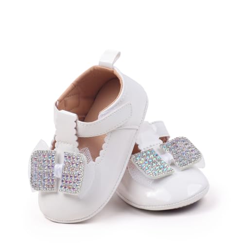 Baby Girls Mary Jane Flats Pu Leather Non Slip Rubber Sole Rhinestone Princess Wedding Dress Shoes Toddler First Walkers Infant Newborn Baptism Crib Shoes3
